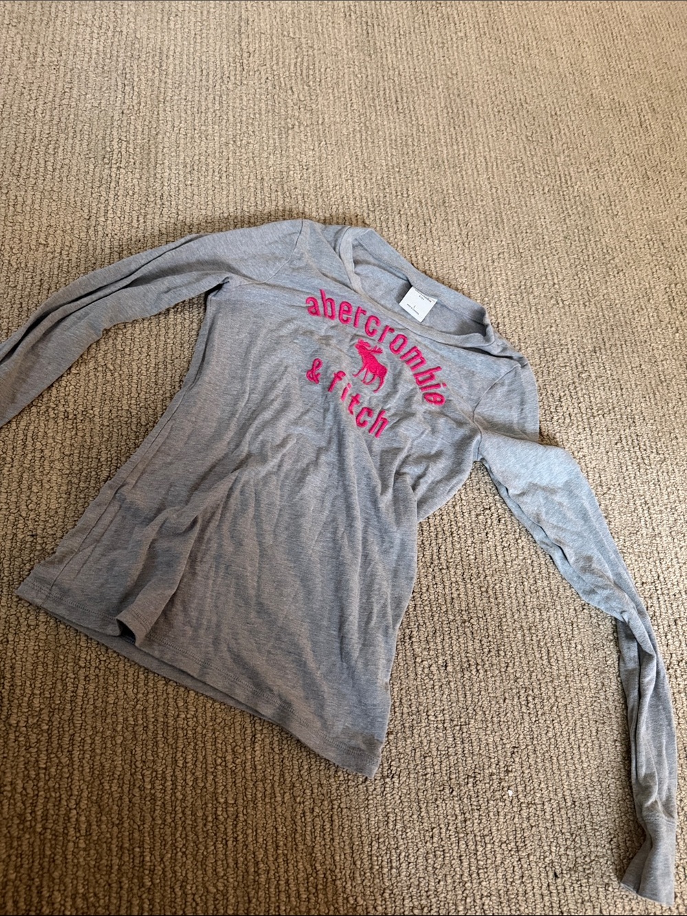 Abercrombie & Fitch Gray Long-Sleeve Tee with Pink Logo